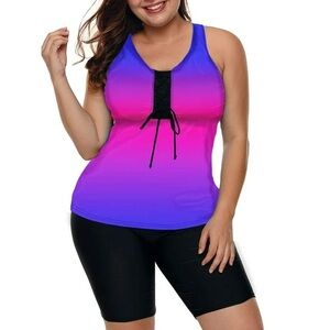 Plus Size 2-Piece Swimsuit Athletic Racerback Tankini Top and Bermuda Bottom XXL